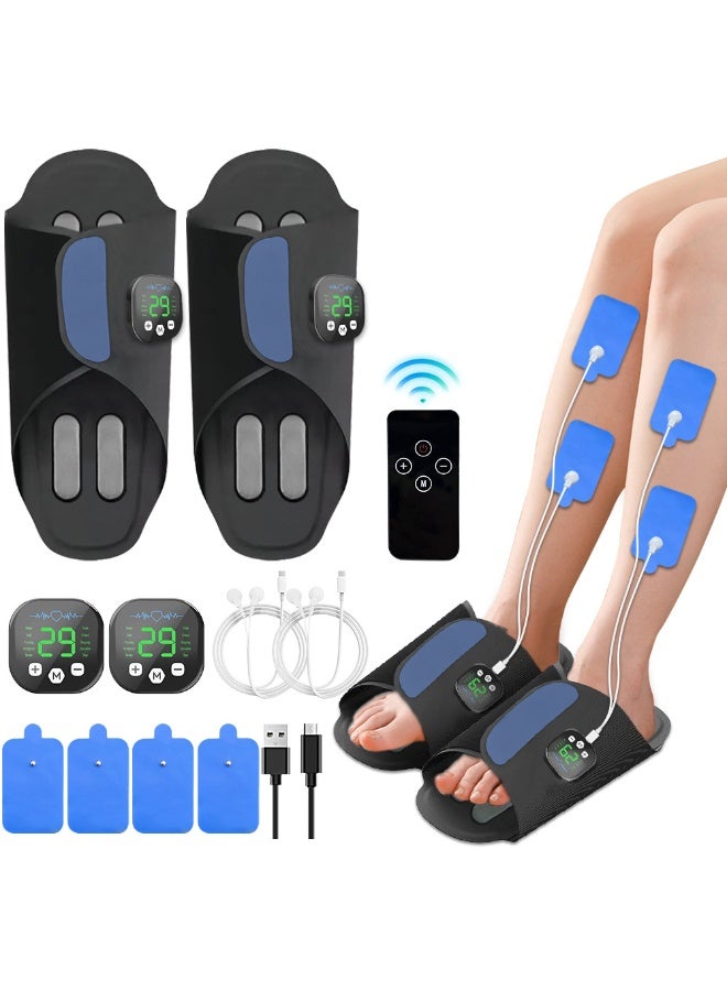 WALALLA EMS Foot Massager, Pulse Type Electric Stimulator Foot Pads with Remote Control, Fully Automatic Foot Meridian Massage Device, Foot Therapy Machine, For Muscle Conditioning, For Home/Office/Travel,Blue - Image 1