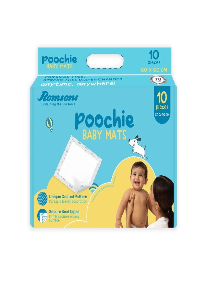 Romsons Poochie Baby Mats, Disposable Baby Changing Mats, 60 X 60 cm (Pack of 1) 10 Pcs - Image 1