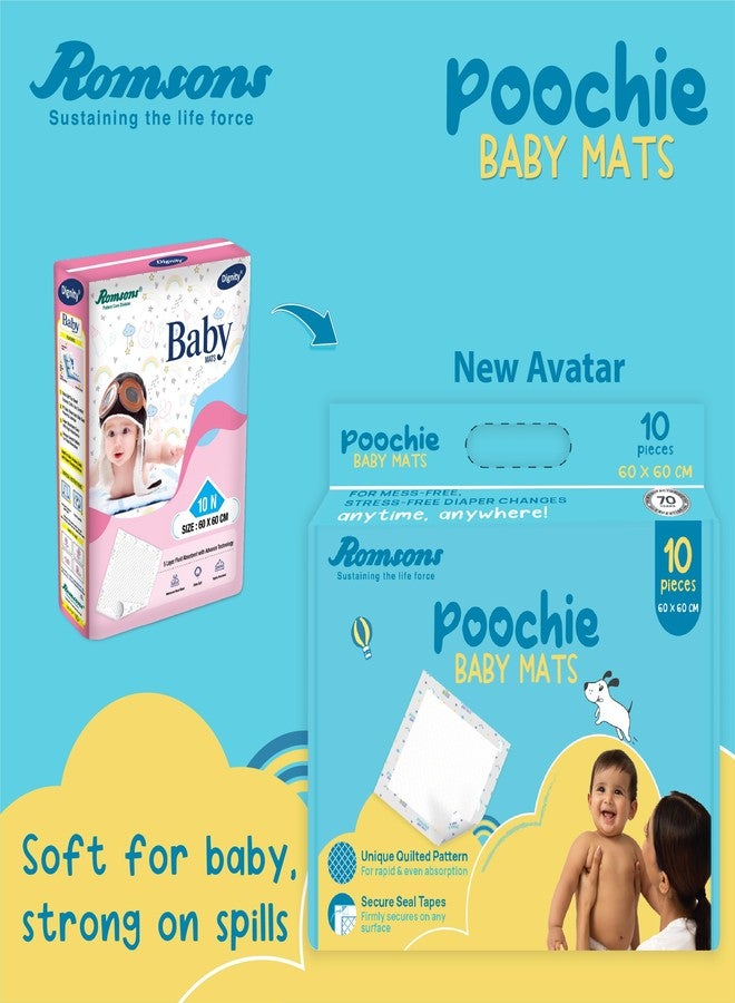 Romsons Poochie Baby Mats, Disposable Baby Changing Mats, 60 X 60 cm (Pack of 1) 10 Pcs - Image 3