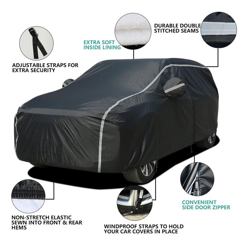 Coverado Car Cover Waterproof All Weather, Coverado Soft Cotton Lined Hail Protector Car Cover with Zipper Door, Outdoor Sun UV Rain Snow Protection Car Covers for Automobiles Universal Fit SUV (170"-190") - Image 3