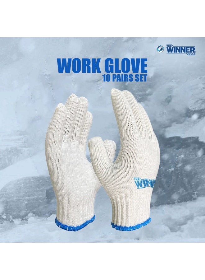 THE WINNER TOOLS Cotton Poly Work Gloves 10 Pairs Set Safety Hand Gloves Reusable Breathable Industrial Gloves for Construction Gardening Warehouse Handling - Image 1