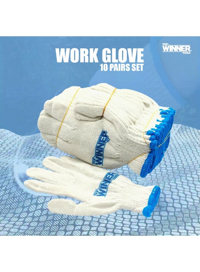 THE WINNER TOOLS Cotton Poly Work Gloves 10 Pairs Set Safety Hand Gloves Reusable Breathable Industrial Gloves for Construction Gardening Warehouse Handling - Image 4