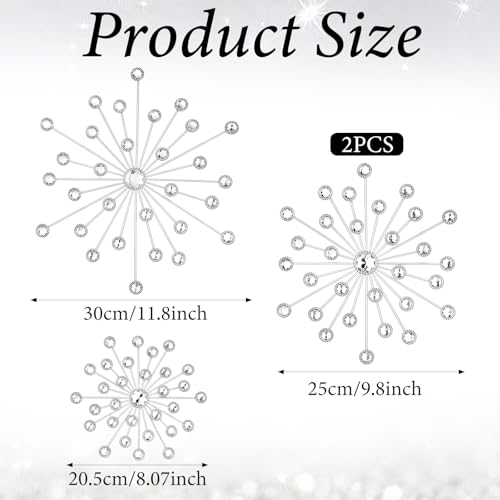 Limbeuuu 4 Pcs Metal Wall Decor Bling Crystal Wall Art Cast Iron Rhinestones Sunburst Decor Starburst Art Hanging Diamond Accents Home Decorative for Living Room Bedroom Entryway(Silver) - Image 2