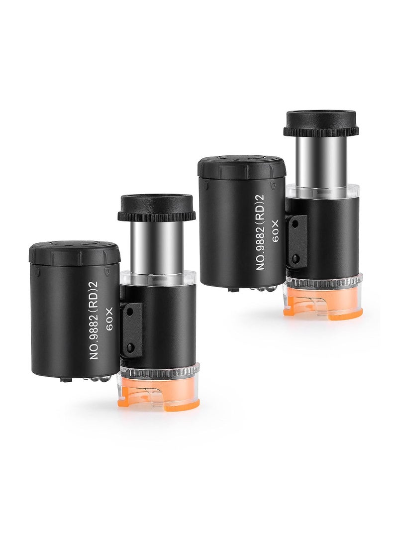 Captaintech Magnifier, 2 Pieces 60X Mini Pocket Microscope, Jewelers Eye Loupe with 3 Light, Portable Magnifying Glass for Handcrafts Jewelry Diamond Gem Coins Currency - Image 1