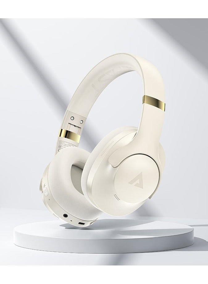 أسيفاست سماعات رأس لاسلكية فوق الأذن H4، وقت تشغيل 55 ساعة، إلغاء الضوضاء النشط، عصابة رأس قابلة للتعديل، أغطية أذن قابلة للطي، مقاومة للماء IPX4 - أبيض - Image 2