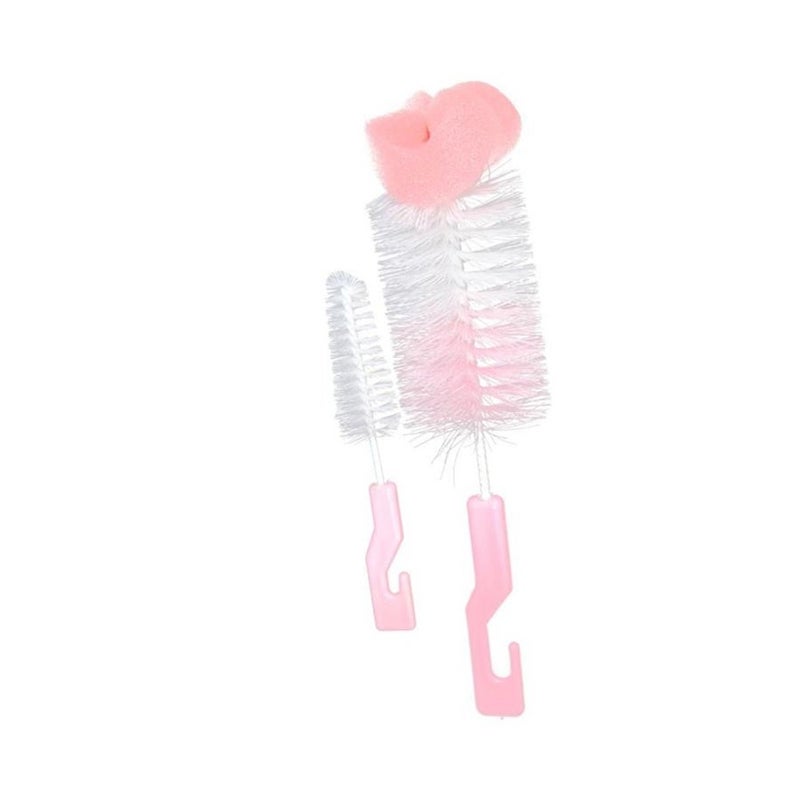 2-Piece Feeding Bottle Cleaning Brush Set With BPA-free and PP Food, Pink/White - Image 1