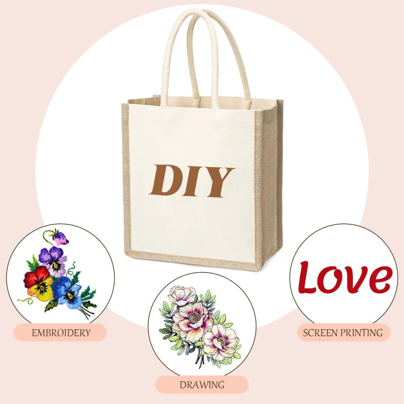 SOUJOY 6 Pack Burlap Tote Bags, Reusable Jute Gift Tote with Handles, Small Beach Bags, Canvas Grocery Shopping Tote for Bridesmaid, DIY, Shopping, Pool, Wedding Bag - Image 4