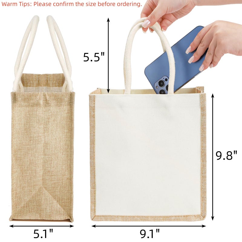 SOUJOY 6 Pack Burlap Tote Bags, Reusable Jute Gift Tote with Handles, Small Beach Bags, Canvas Grocery Shopping Tote for Bridesmaid, DIY, Shopping, Pool, Wedding Bag - Image 3