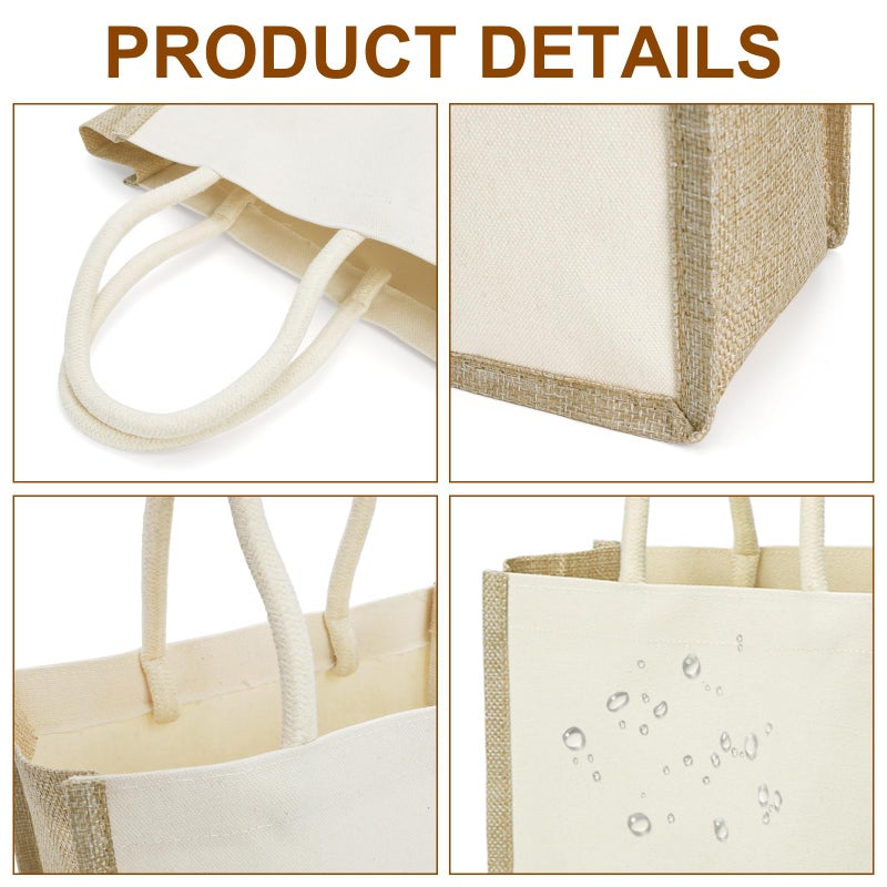 SOUJOY 6 Pack Burlap Tote Bags, Reusable Jute Gift Tote with Handles, Small Beach Bags, Canvas Grocery Shopping Tote for Bridesmaid, DIY, Shopping, Pool, Wedding Bag - Image 5