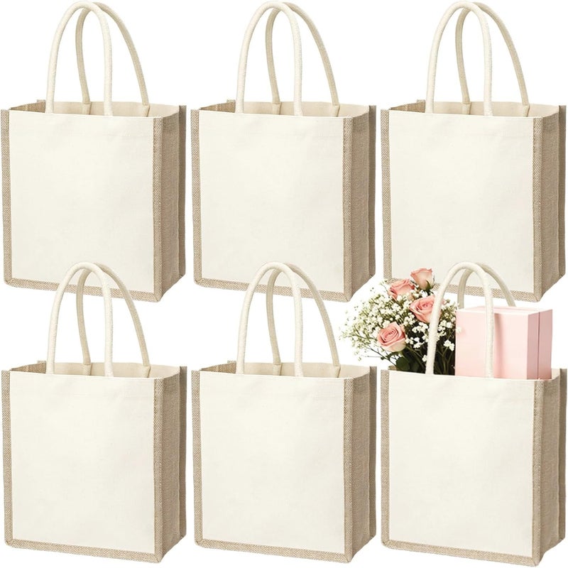SOUJOY 6 Pack Burlap Tote Bags, Reusable Jute Gift Tote with Handles, Small Beach Bags, Canvas Grocery Shopping Tote for Bridesmaid, DIY, Shopping, Pool, Wedding Bag - Image 1