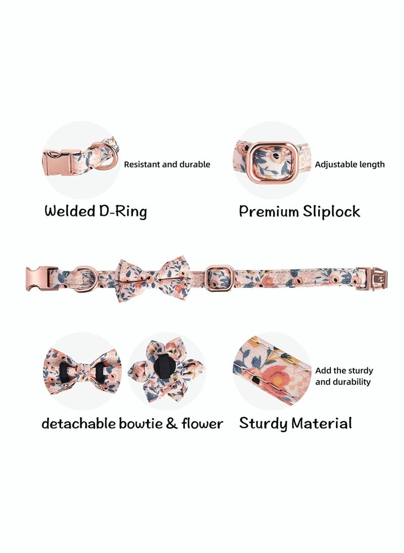 Y&D Pet Puppy Collar with Bowtie and Flower Decoration Intimate Dual-Purpose Design Comfortable Adjustable Cute Cotton Print Bow Metal Buckle Matching Dog Leash  - Image 5