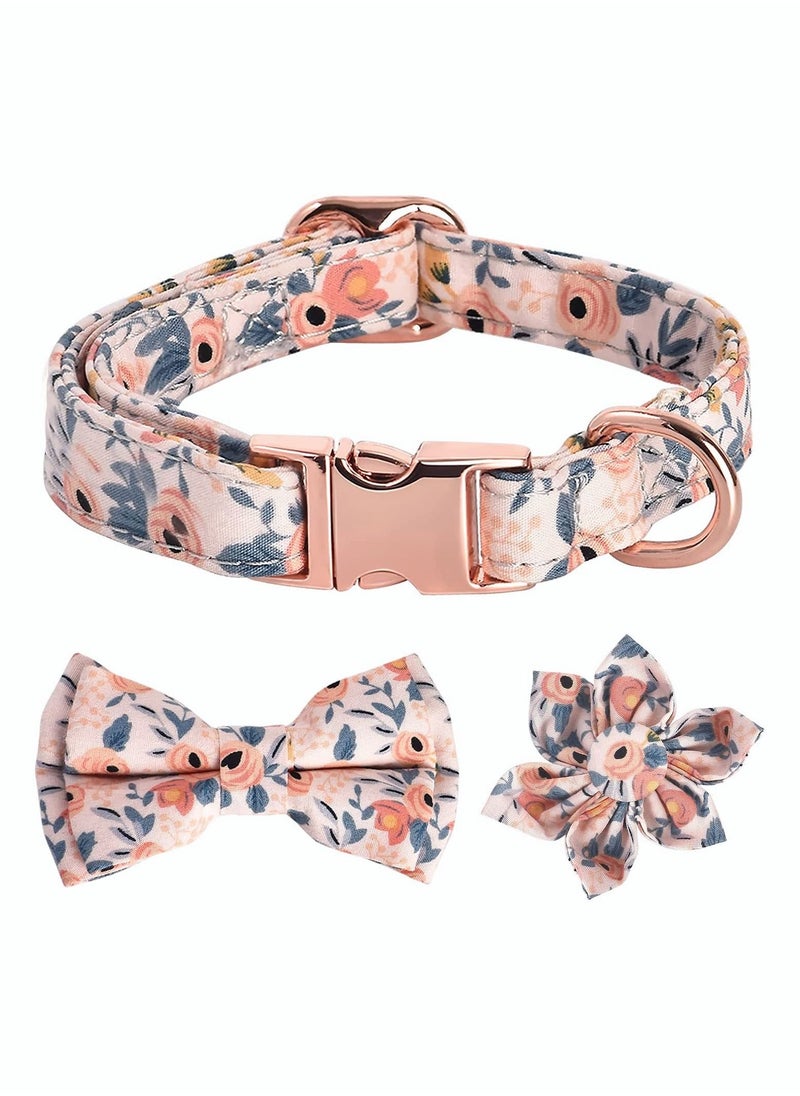 Y&D Pet Puppy Collar with Bowtie and Flower Decoration Intimate Dual-Purpose Design Comfortable Adjustable Cute Cotton Print Bow Metal Buckle Matching Dog Leash  - Image 1