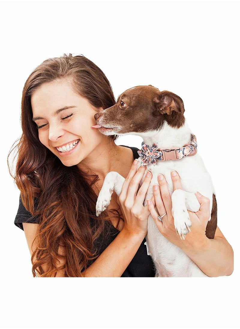 Y&D Pet Puppy Collar with Bowtie and Flower Decoration Intimate Dual-Purpose Design Comfortable Adjustable Cute Cotton Print Bow Metal Buckle Matching Dog Leash  - Image 3