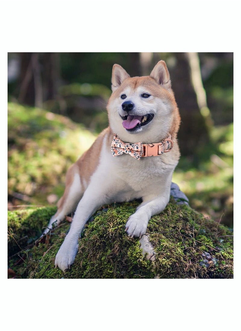 Y&D Pet Puppy Collar with Bowtie and Flower Decoration Intimate Dual-Purpose Design Comfortable Adjustable Cute Cotton Print Bow Metal Buckle Matching Dog Leash  - Image 2