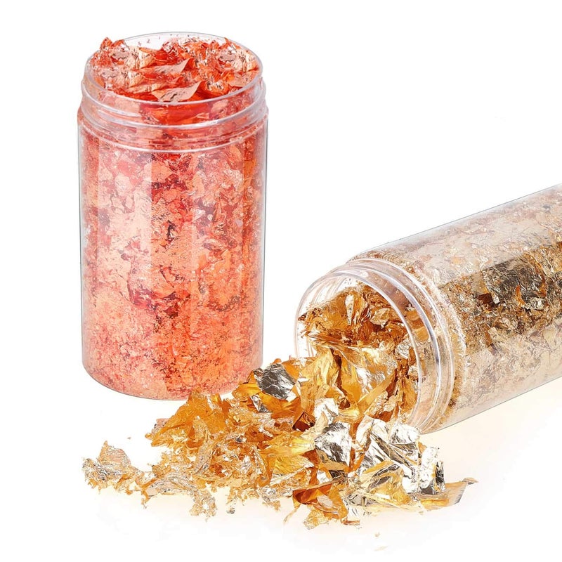 shynek Gold Flakes for Resin Shynek Gold Foil Flakes Imitation Metallic Leaf Flakes for Resin Jewelry Making Nails Painting Crafts Slime DIYS Gold Copper Colors  - Image 1