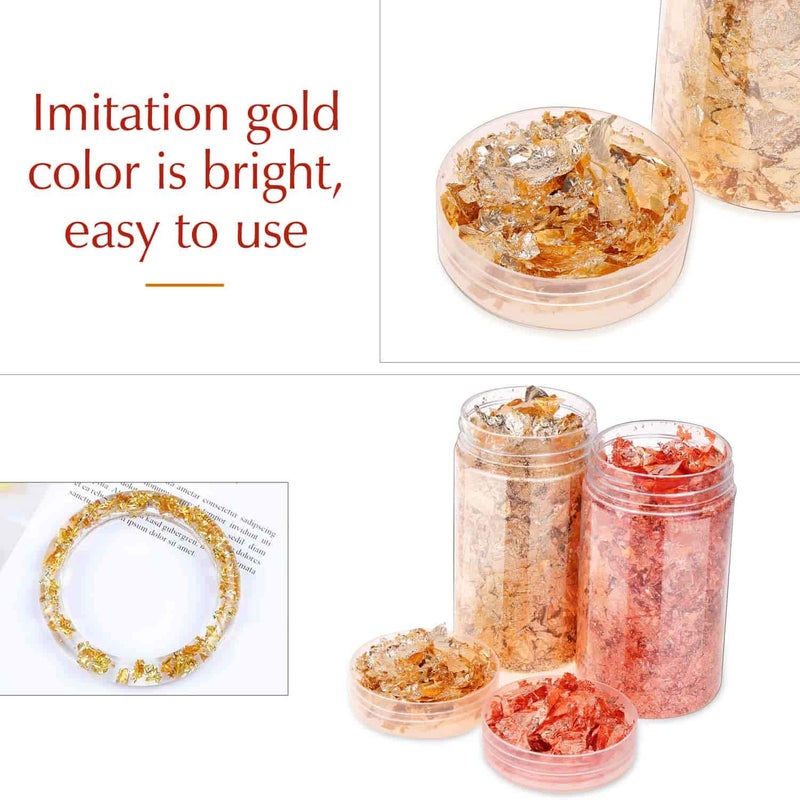 shynek Gold Flakes for Resin Shynek Gold Foil Flakes Imitation Metallic Leaf Flakes for Resin Jewelry Making Nails Painting Crafts Slime DIYS Gold Copper Colors  - Image 3