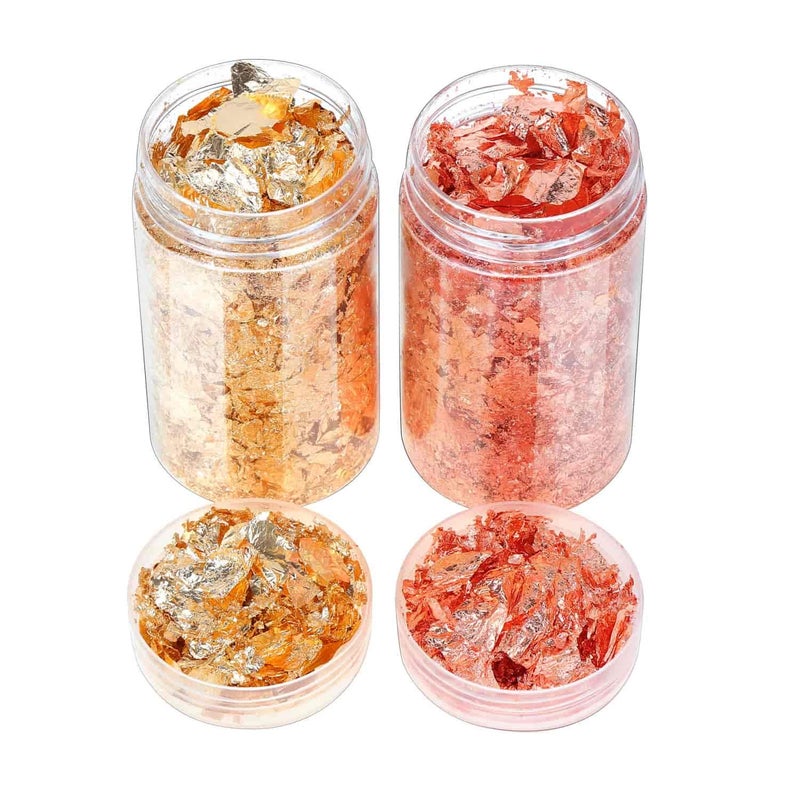 shynek Gold Flakes for Resin Shynek Gold Foil Flakes Imitation Metallic Leaf Flakes for Resin Jewelry Making Nails Painting Crafts Slime DIYS Gold Copper Colors  - Image 2