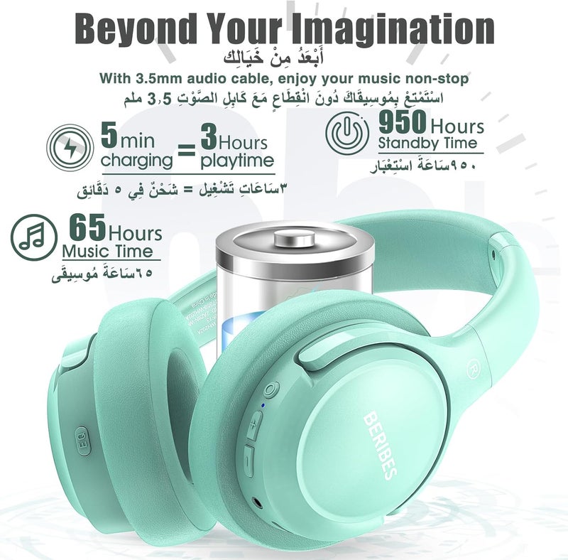 BERIBES Budget friendly premium quality BERIBES Wireless Headphones Over Ear, 65H Playtime and 6 EQ Music Modes Bluetooth Headphones with Microphone, HiFi Stereo Foldable Lightweight Headset, Deep Bass for Home Office Cellphone PC Ect. Natural tone color options - Image 3