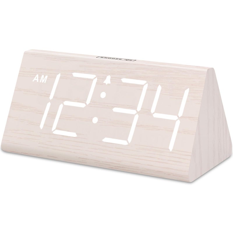 DreamSky Wooden Digital Alarm Clock for Bedroom  Living Room Desk Clock with Large Numbers Bedside Nightstand Clock with USB Port Adjustable Volume Dimmer DST Office Wood Dcor Adapter Powered