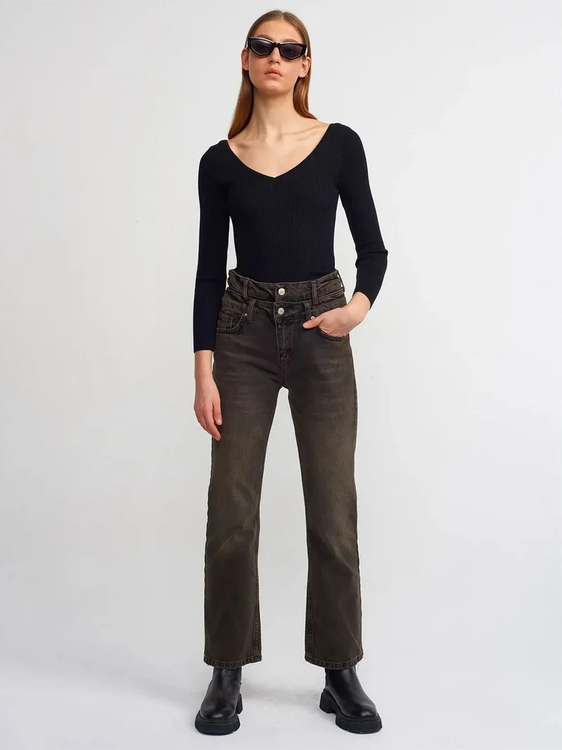 ديلفين DILVIN High-Waist Straight-Leg Cotton Denim Jeans