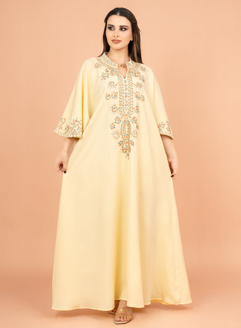 اكسا جلابية فري سايز مطرزة باللون الأصفر - Image 1