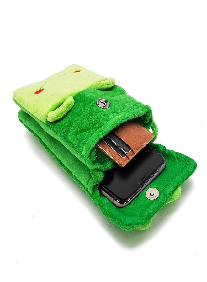 VRITRAZ Cute Fur Soft Toy Mobile Bag, Cartoon Character Sling Pouch, Velvet Storage Organizer Bag (Color-Frog Green) - Image 2