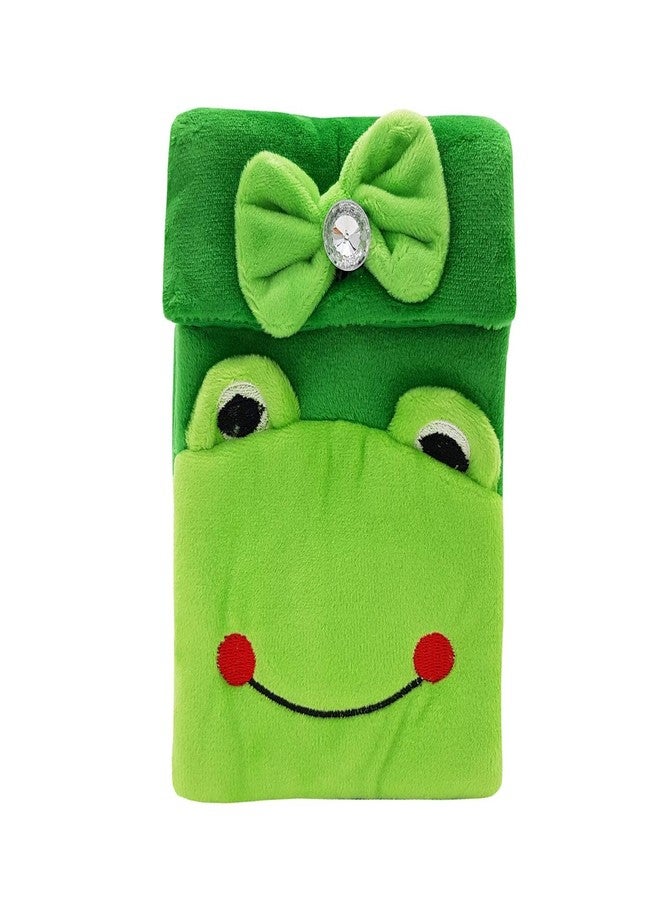 VRITRAZ Cute Fur Soft Toy Mobile Bag, Cartoon Character Sling Pouch, Velvet Storage Organizer Bag (Color-Frog Green) - Image 1