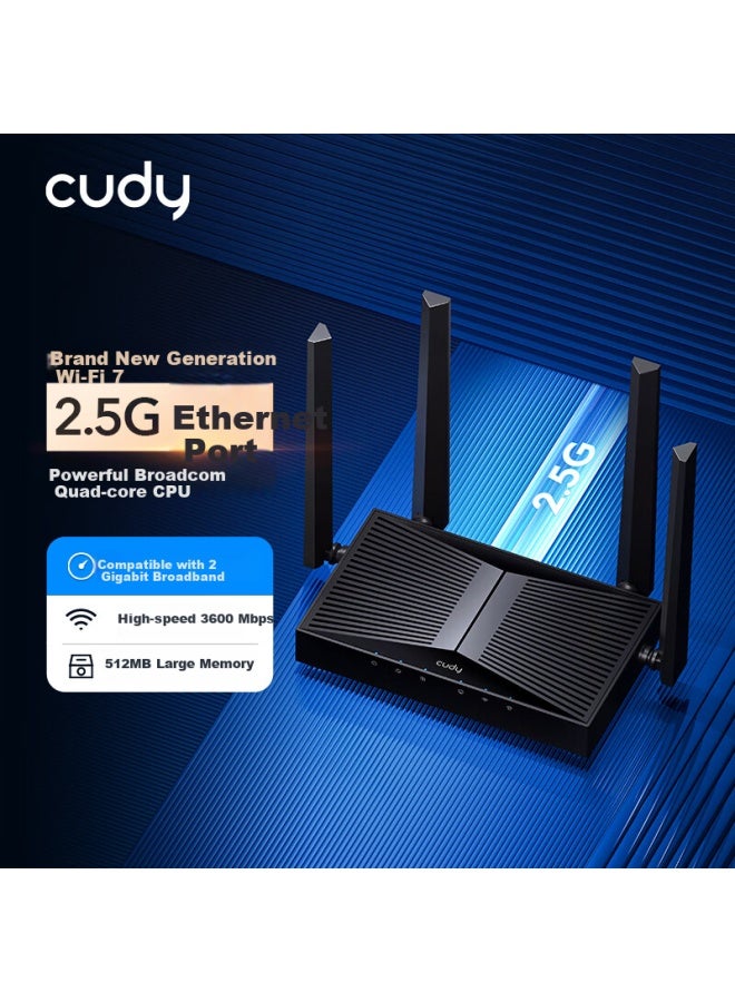 Cudy Be3600 Wifi 7 Router 2.5g Ethernet Port Broadcom Quad-core Processor Wireless Signal Wall Penetrator Child Internet Control Whole House Coverage - Image 1