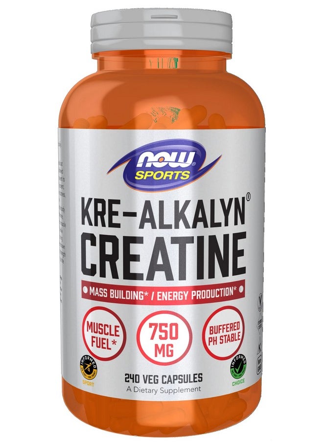 now - Sports Nutrition Krealkalyn Creatine 750 Mg Mass Building*/Energy Production* 240 Veg Capsules - Image 1
