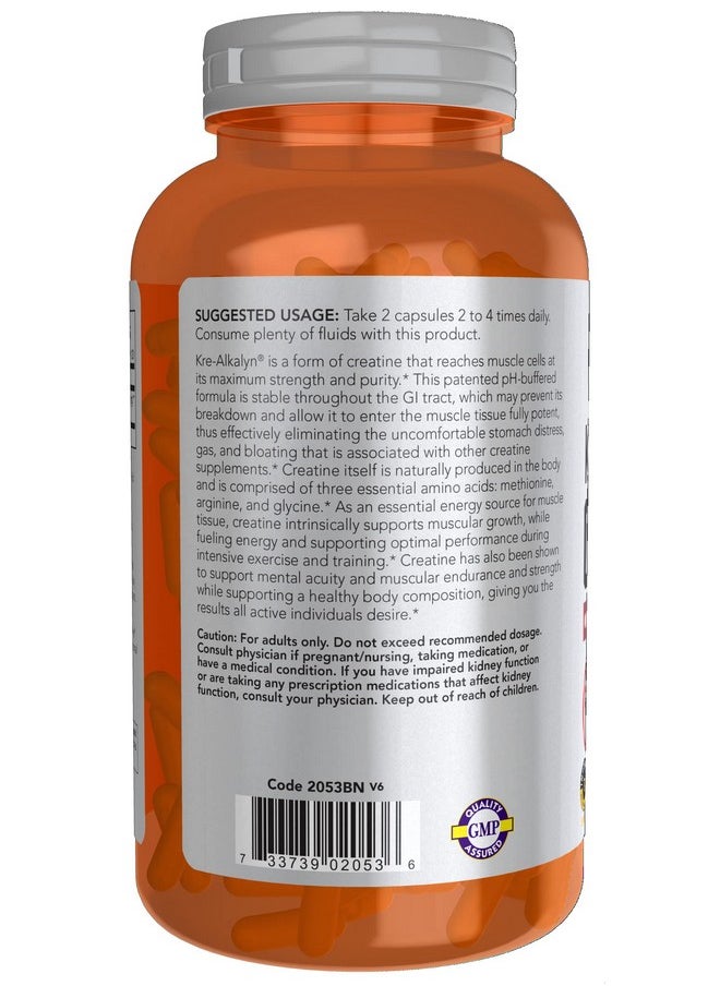 now - Sports Nutrition Krealkalyn Creatine 750 Mg Mass Building*/Energy Production* 240 Veg Capsules - Image 1