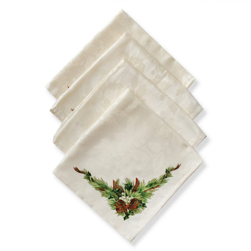 Benson Mills Christmas Ribbons Engineered Printed Fabric Cloth Napkins for Christmas Winter and Holiday Tablecloths 19 X 19 Napkins Set of 4 Xmas Ribbons