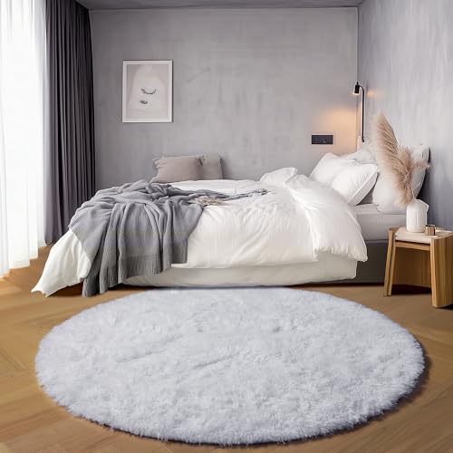 ONASAR White Round Area Rugs 5ft, Soft Bedroom Circle Rug Floor Mat for Kids Girls Boys Teen Room, Fuzzy Plush Shaggy Carpet for Baby Nursery Living Room Playroom Dorm Home Decor - Image 4