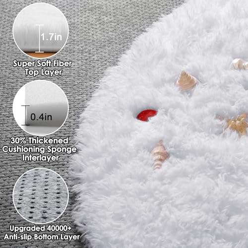 ONASAR White Round Area Rugs 5ft, Soft Bedroom Circle Rug Floor Mat for Kids Girls Boys Teen Room, Fuzzy Plush Shaggy Carpet for Baby Nursery Living Room Playroom Dorm Home Decor - Image 2