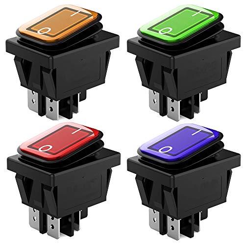 Gebildet 4pcs 12V 24V 20A Waterproof Rocker Toggle Switch with LED Indicator, 4 Pin 2 Position DPST ON-OFF Switch for Car Truck Motorcycle Boat Marine (Red Yellow Blue Green) - Image 1