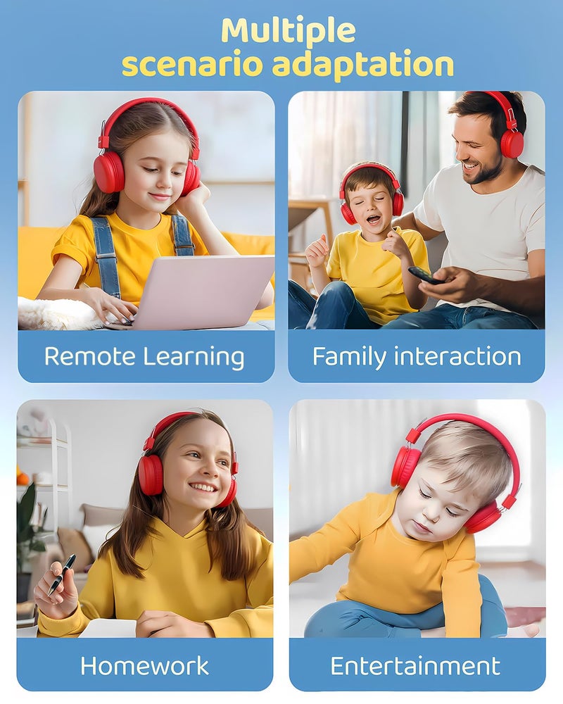 awatrue Kids Bluetooth Headphones, Over-Ear Wireless Headphones with Microphone, Safe-Volume 85dBA, Bluetooth 5.4, Foldable Lightweight and Comfortable, 50H Playtime, USB-C Charging, Red - Image 4
