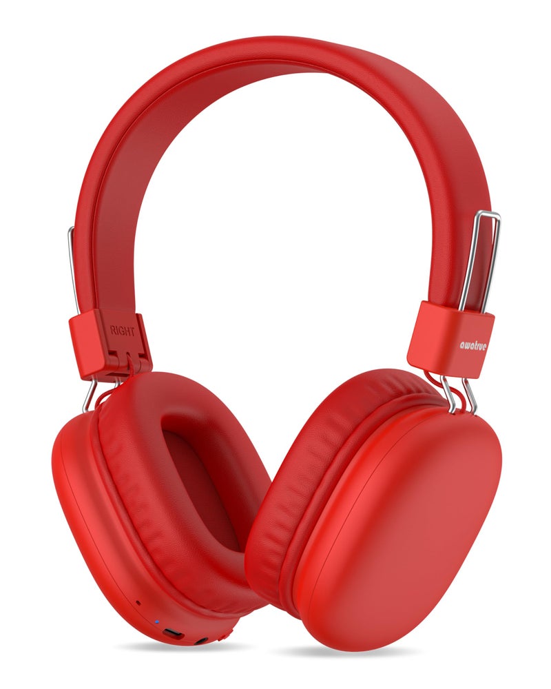 awatrue Kids Bluetooth Headphones, Over-Ear Wireless Headphones with Microphone, Safe-Volume 85dBA, Bluetooth 5.4, Foldable Lightweight and Comfortable, 50H Playtime, USB-C Charging, Red - Image 1