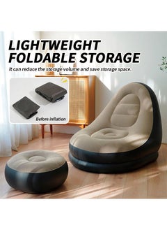 Generic 2pcs Inflatable Sofa Chair, Outdoor Air Furniture Set with Footstool, Anti-Fouling Bean Bag Chair, Wear-Resistant Lazy Sofa, Lounge Chair for Living Room Bedroom Camping Travel Hiking Garden (Brown)  - Image 4