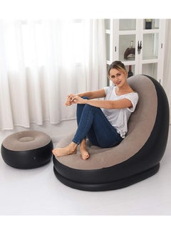 Generic 2pcs Inflatable Sofa Chair, Outdoor Air Furniture Set with Footstool, Anti-Fouling Bean Bag Chair, Wear-Resistant Lazy Sofa, Lounge Chair for Living Room Bedroom Camping Travel Hiking Garden (Brown)  - Image 1