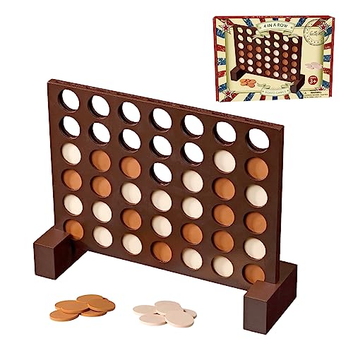 GOTHINK Wooden Four in a Row Game Classic Strategy Game for Kids and Adults Perfect for Family Picnics Camping Great Travel Game - Image 1