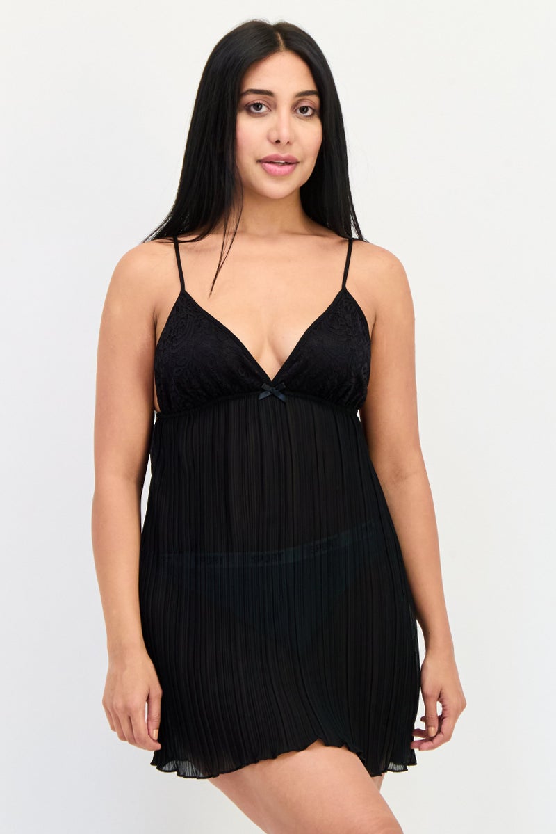Flora By Flora Nikrooz Women Pleated Sleeveless Nightwear, Black  - Image 1