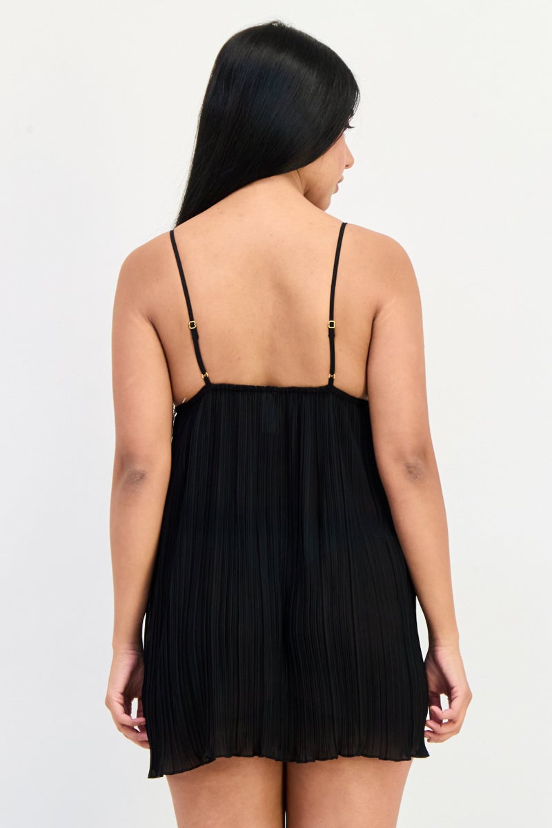 Flora By Flora Nikrooz Women Pleated Sleeveless Nightwear, Black  - Image 3