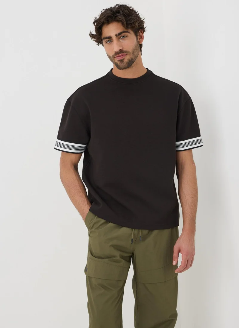 Matalan Black Smart Stripe Arm Co Ord  T-Shirt