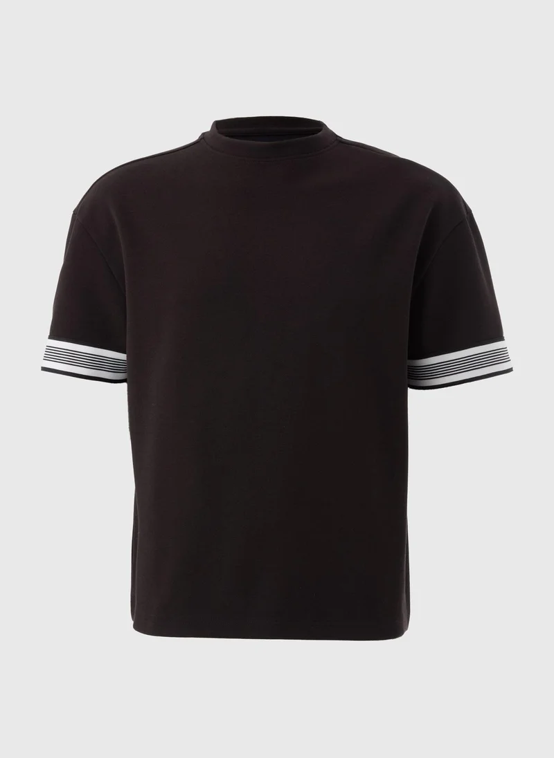 Matalan Black Smart Stripe Arm Co Ord  T-Shirt