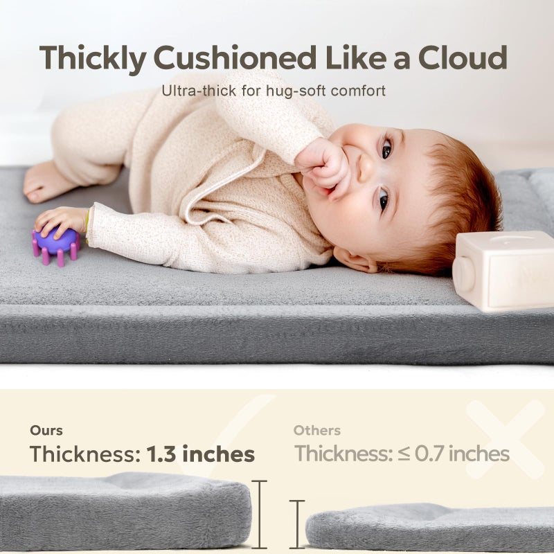 Mallify Ultra Soft 1.3" Thick Baby Play Mat for Floor, Large Velvet 50"x50" Playpen Mat, Baby-Safe & Non-Slip Tummy Time Mat, Crawling Mat for Babies, Toddlers, Infants, Kids, Easy Care,Gray - Image 2