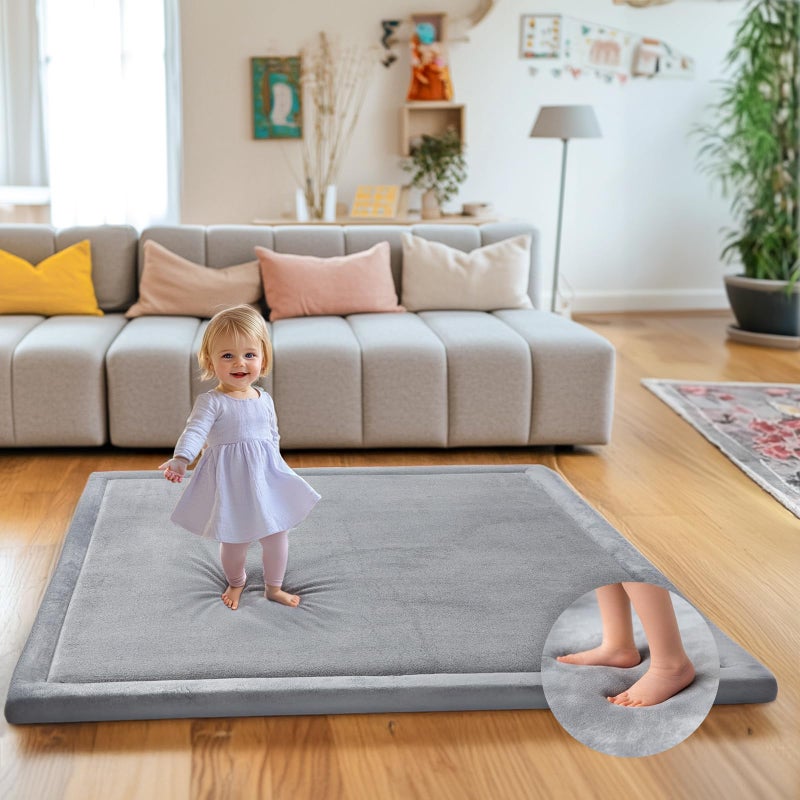 Mallify Ultra Soft 1.3" Thick Baby Play Mat for Floor, Large Velvet 50"x50" Playpen Mat, Baby-Safe & Non-Slip Tummy Time Mat, Crawling Mat for Babies, Toddlers, Infants, Kids, Easy Care,Gray - Image 1