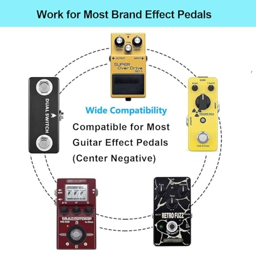 JOYO DC 9V Guitar Pedal Power Supply (800mA -1A) AC Wall Charger Adapter with 4 Way Daisy Chain Pedal Cables (8.8 FT), Compatible for Most Effect Pedals (Tip Negative) - Image 4