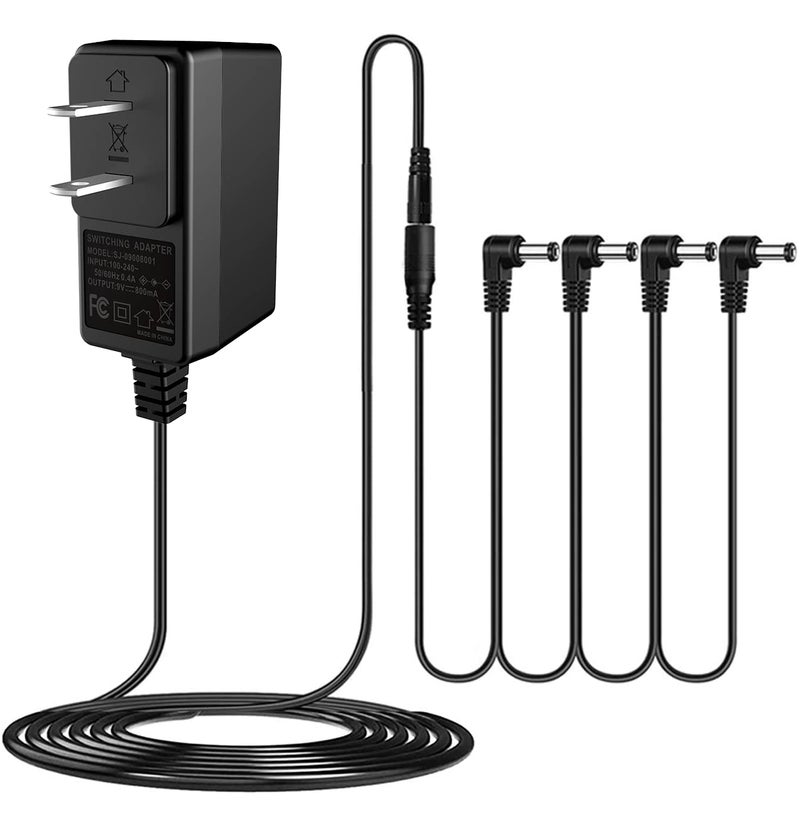 JOYO DC 9V Guitar Pedal Power Supply (800mA -1A) AC Wall Charger Adapter with 4 Way Daisy Chain Pedal Cables (8.8 FT), Compatible for Most Effect Pedals (Tip Negative) - Image 1