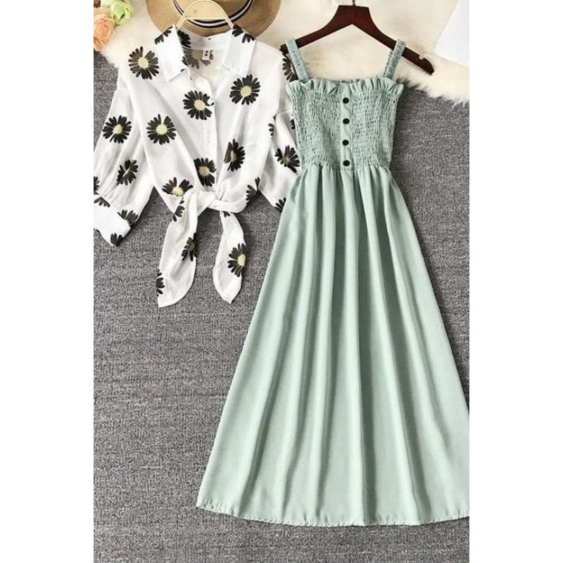 Dress, Western-Style Suit Skirt, Women'S Summer Dress, New Chiffon Shirt, Large Hem, Waist-Cinching Skirt, Two-Piece Set - Image 2