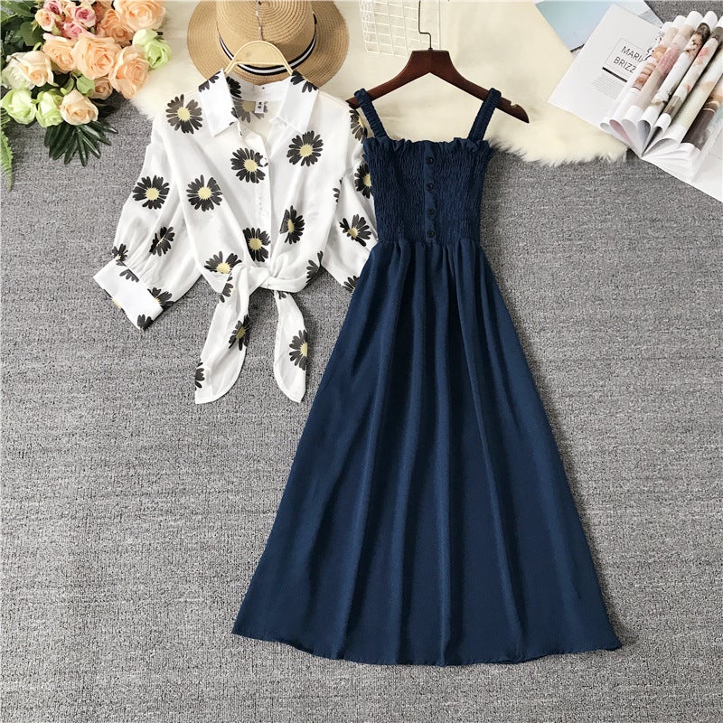 Dress, Western-Style Suit Skirt, Women'S Summer Dress, New Chiffon Shirt, Large Hem, Waist-Cinching Skirt, Two-Piece Set - Image 5