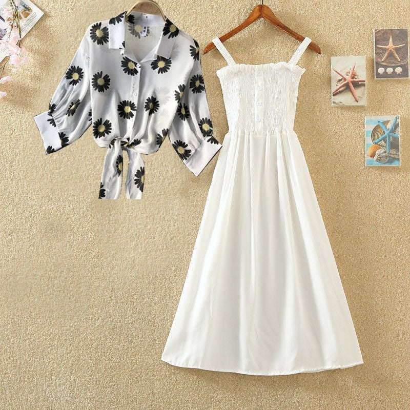 Dress, Western-Style Suit Skirt, Women'S Summer Dress, New Chiffon Shirt, Large Hem, Waist-Cinching Skirt, Two-Piece Set - Image 4